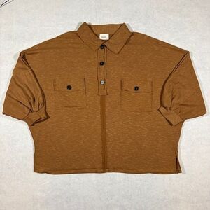 Andrée by Unit 1X 2X Ribbed Collared Top Camel Brown Boxy Short Sleeve Plus